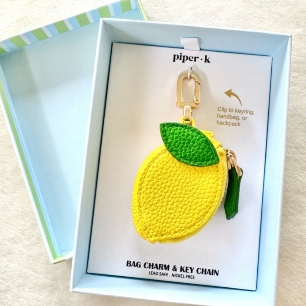 👉✨️ Piper K Lemon Zipper Pouch Key Chain / Bag Charm NWT